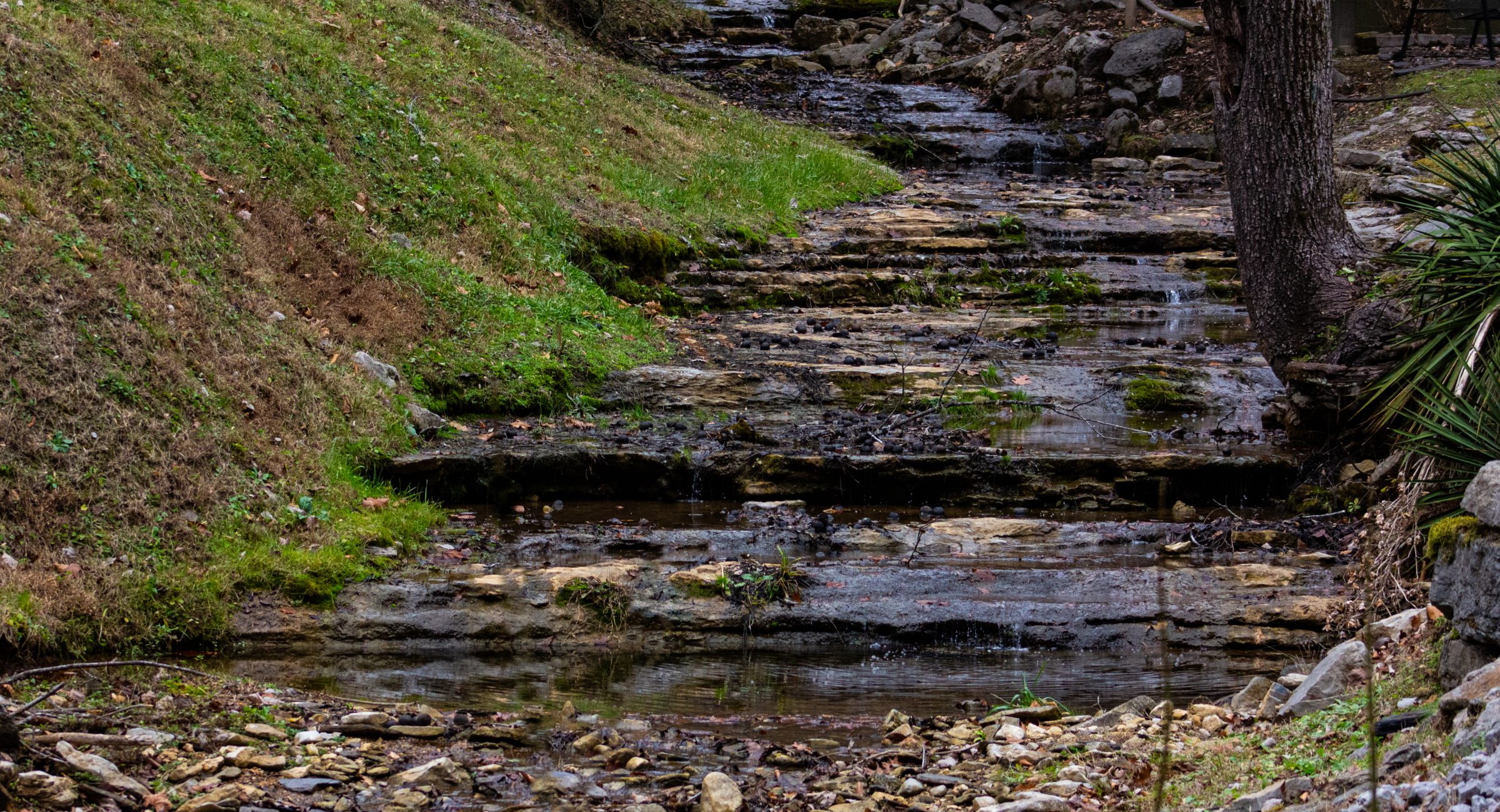 water flowing down rocks